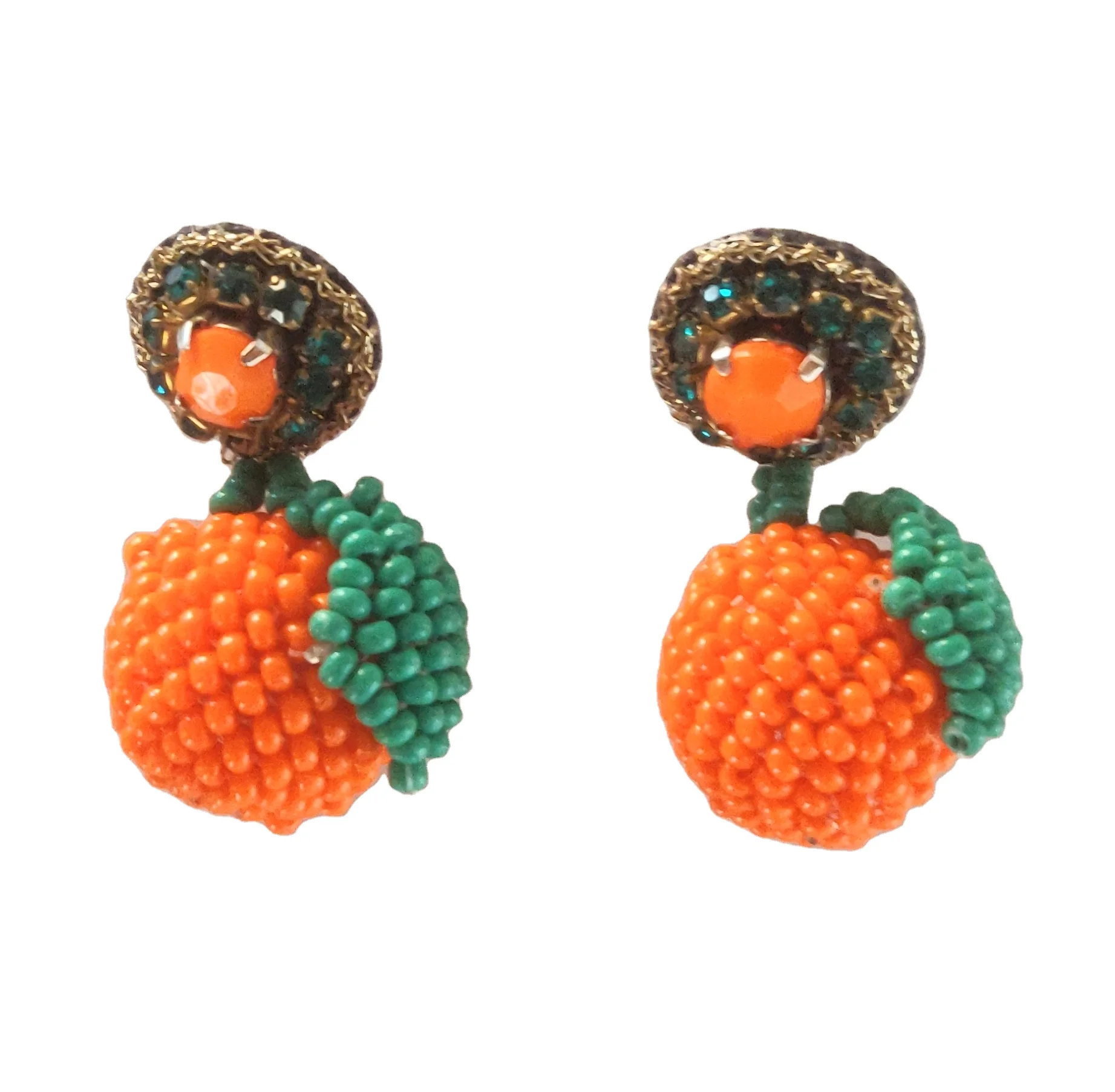 100% Handcrafted in India Hot Selling Bohemian Women Cute Orange Shape Fashion Handmade Seed Bead Earrings for Casual Parties