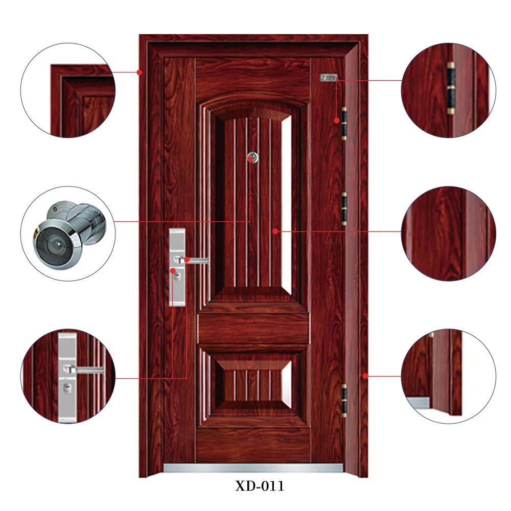 Customized Cheaper Price Residential Use Metal Exterior Security Door Steel Front Anti-theft Door with Strengthened Hardware