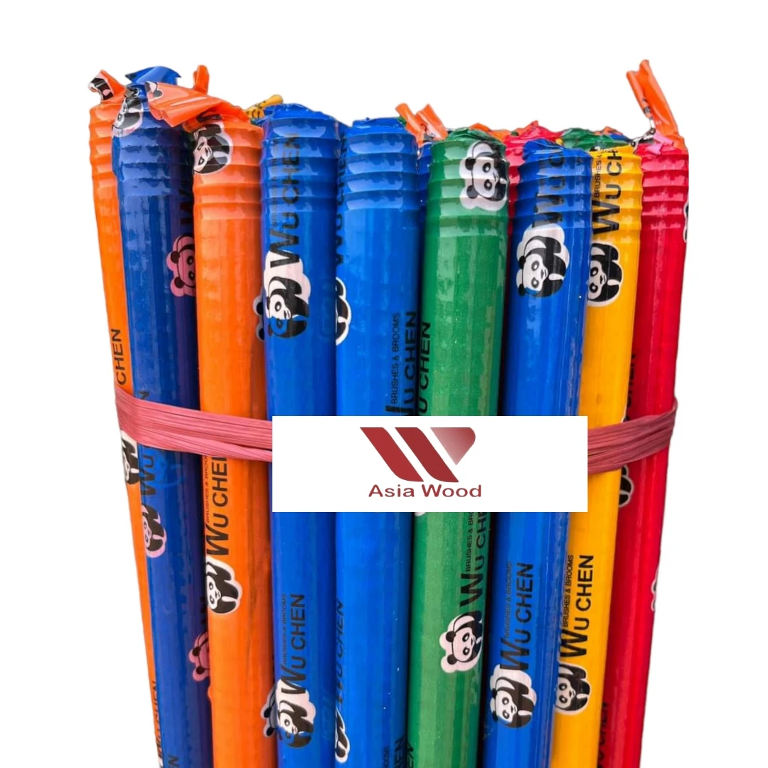 Broom handles from Viet nam, wooden mop stick natural eucalyptus wood broom stick PVC coated escoba sweeper telescopic handle