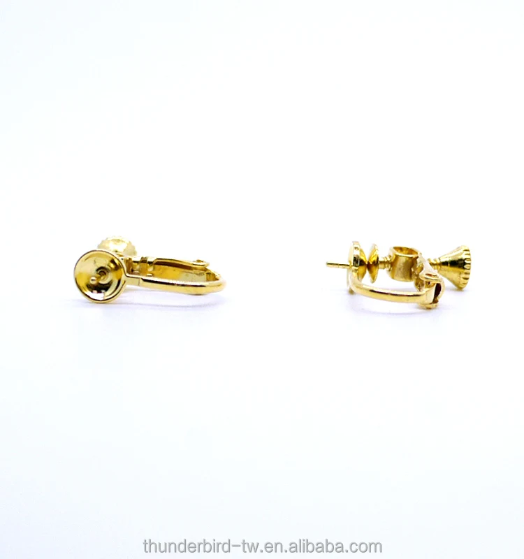 High Quality Earring Clip Gold Plated Brass Screw Clip Earring Half Hole Bead Setting Adjustment screw wire clip