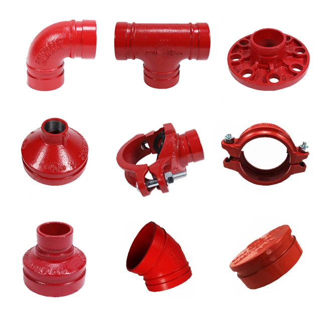 FM UL Fire Fighting Pipe Fittings Fire Protection System Ductile Iron Pipe Fittings Grooved Tee Elbow Coupling Reducer