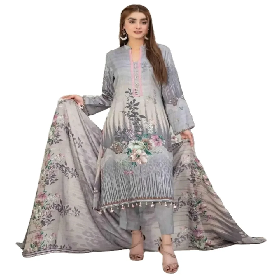2023 New Fashion Heavy Embroidered Pakistani Top Quality Ladies 3 Piece Ladies Lawn Suits Wholesale ODM
