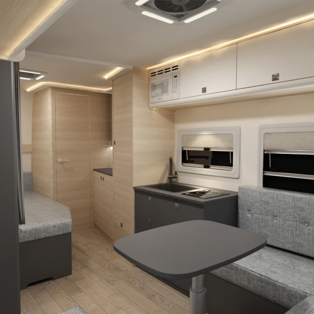 Красивый FRP rv campers трейлер солнечной системы с душем и караваном Кондиционер