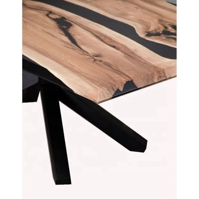 Walnut solid wood material table Black epoxy resin custom modern table top dinning room decoration table