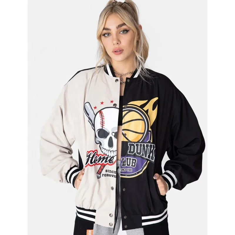 
Wholesale Unisex hip hop embroidery color block leather sleeve college sports varsity baseball jackets 