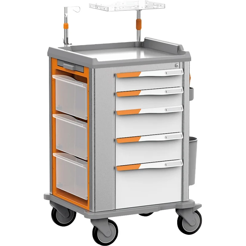 MT MEDICAL Hospital ABS and Aluminum Alloy Material Easy Clear Emergency Trolley Cart with Drawers