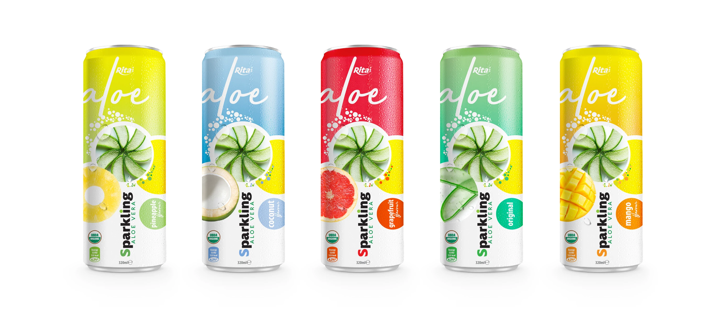 Sparkling  Aloe Vera Juice  Fruit Flavor Drink Canned  Carbonated Aloe Vera  320ml Natural Juice Flavored carbonated drinks