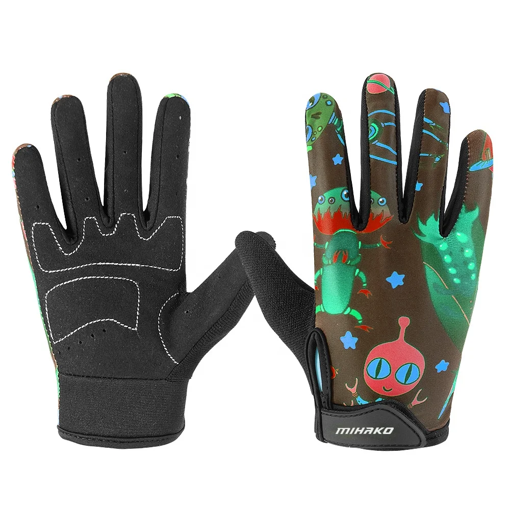 Youth Bike Bicycle Gloves Kids Cute Cartoon Children Bike Gloves full Finger Cycling Gloves  Anti-skidding Silicone Gel Pad