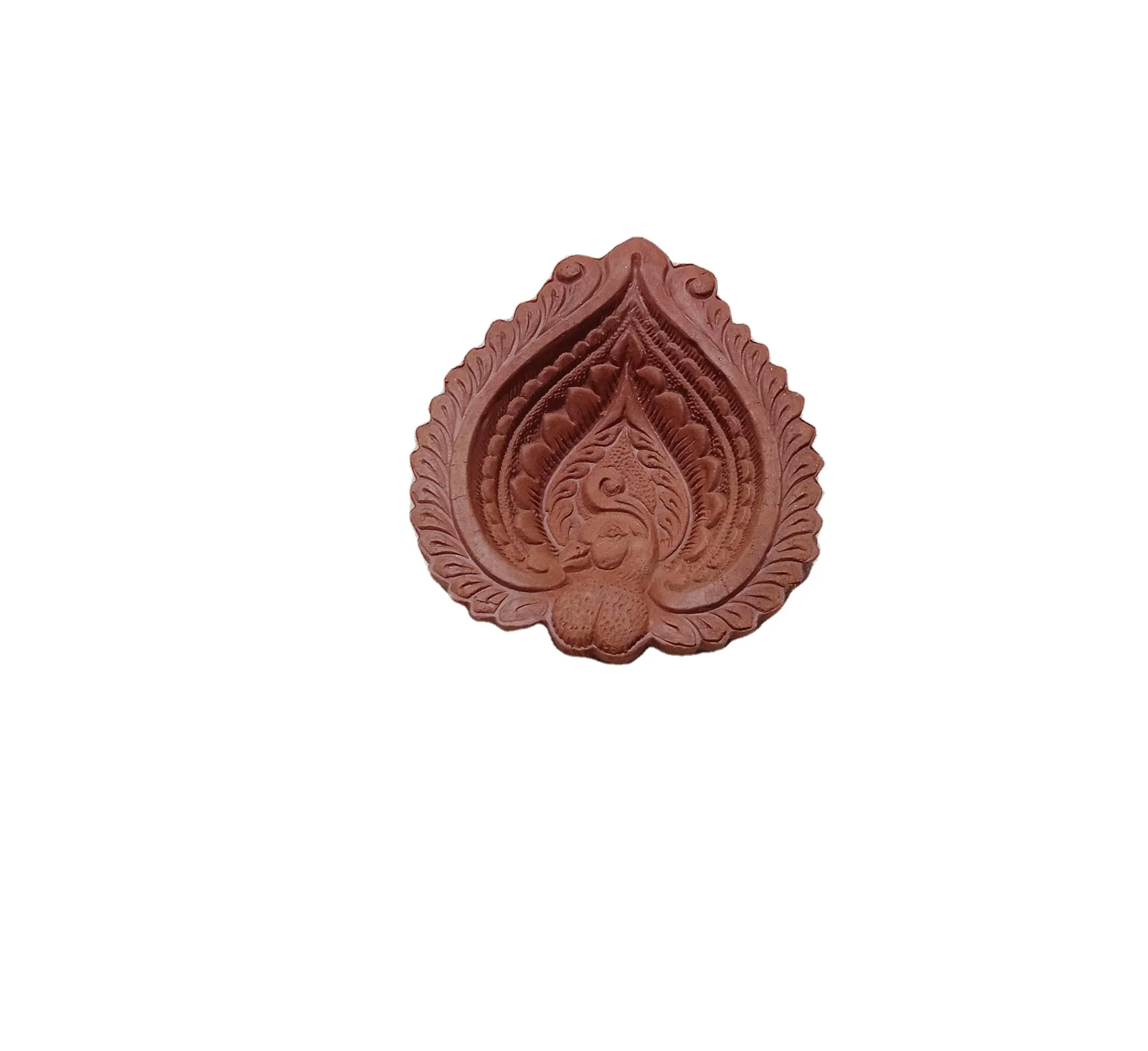 Natural clay terracotta Handmade peacock designed red clay diwali diyas oil lamps for diwali festival and rituals