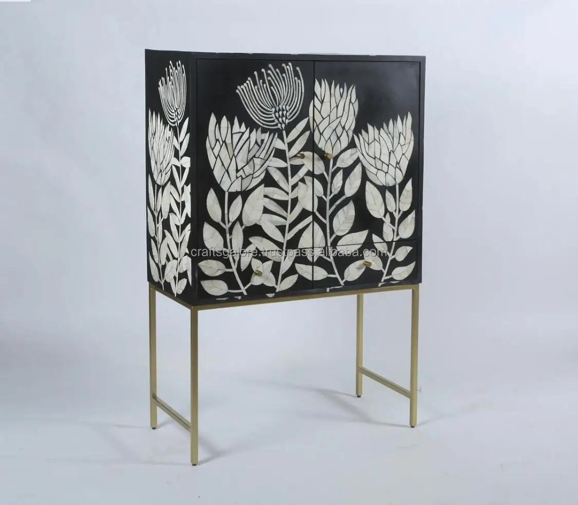 Intricate Modern Bone Inlay Console Cabinet from India for Living Room Home Decor Kitchen Dining Hotel-Available in Bulk