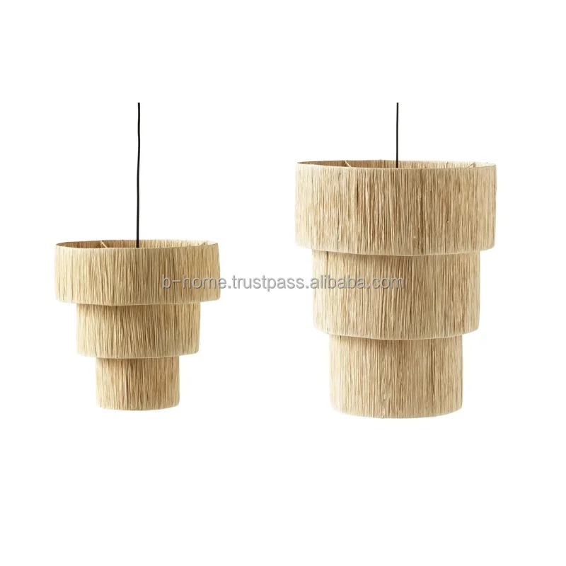 Hot Sale 3-Tier Wicker Lighting Interior Decor Chandelier with Jute Lamp and Bamboo Lampshade Hanging Lamp Handicraft