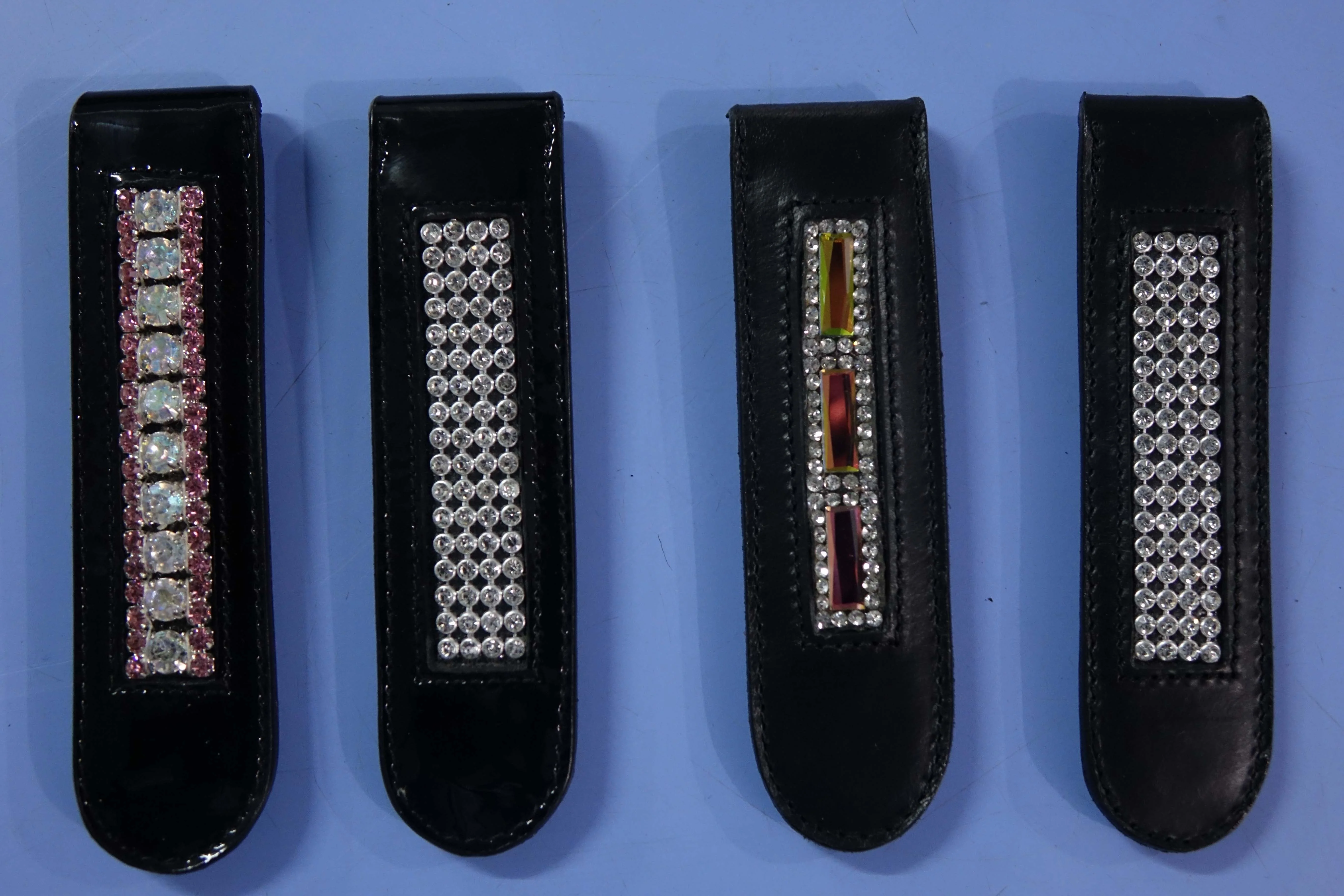 Horse Riding Leather Boot Clip With Bling Black Brown Tan Australian Nut & Many Crystal Colors.