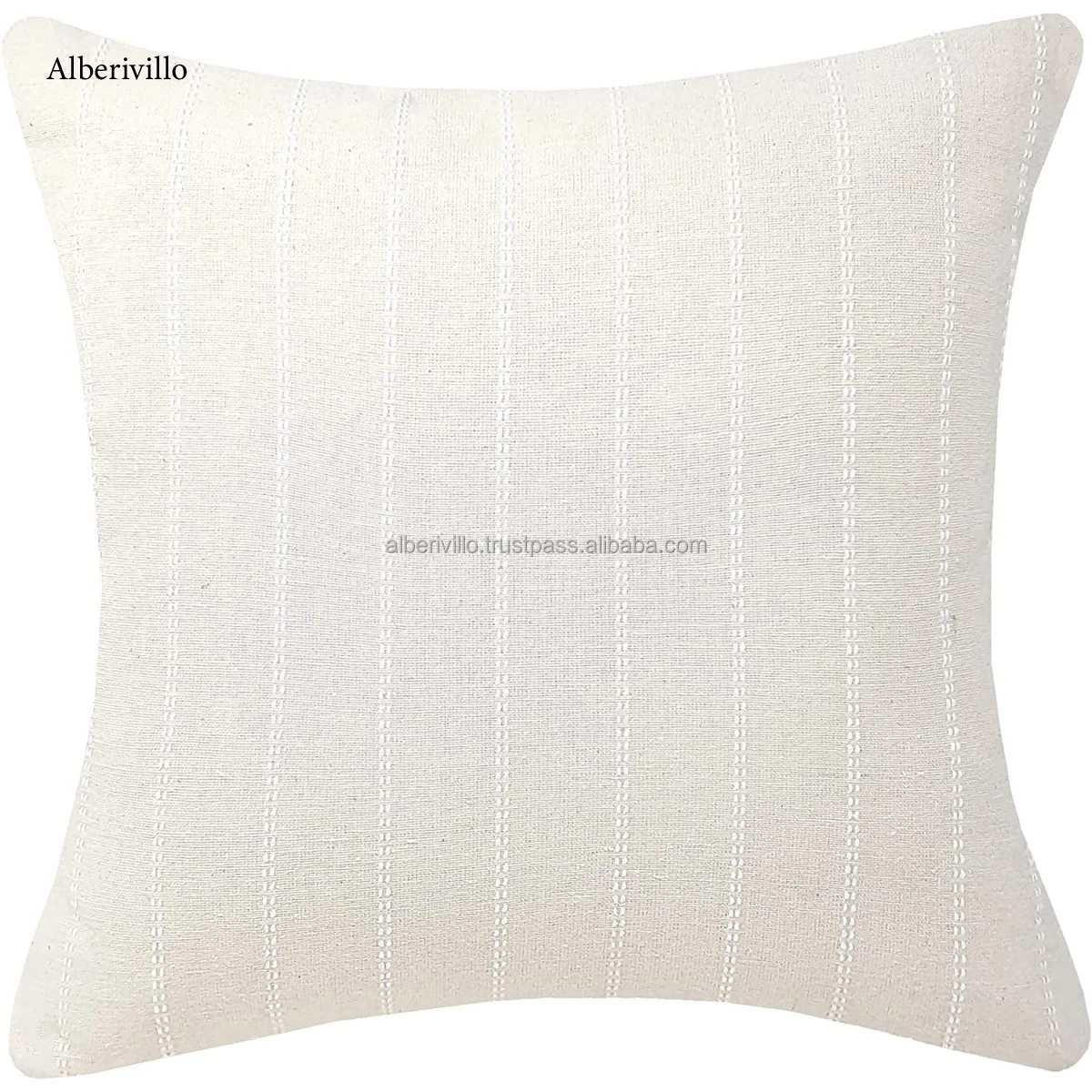 White Ivory Dobby Striped Home Decorative Pillow Cover Square Woven Cushion Cover Handmade Boho Pillow Case