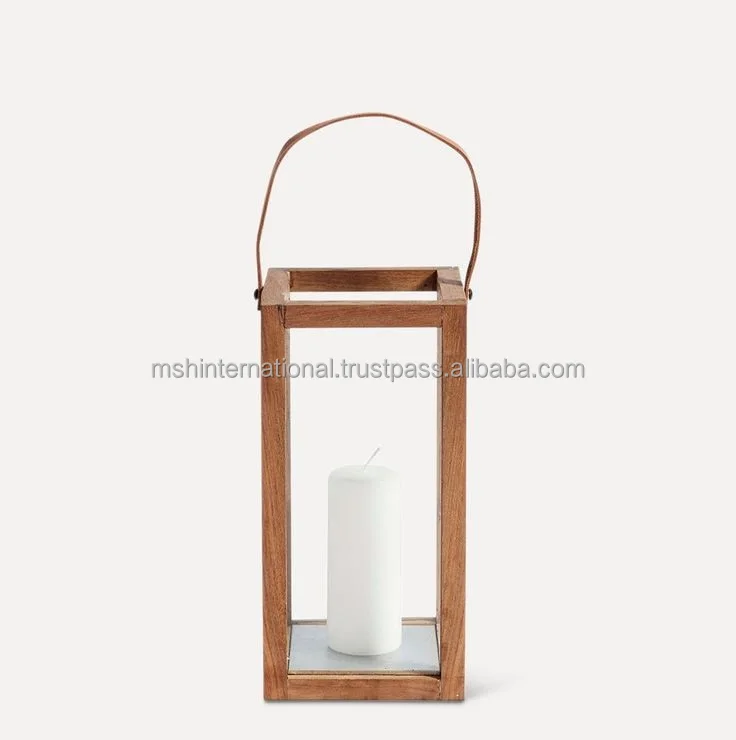 Wooden And Metal Lanterns With Hemp Rope Handle For Candle Home Decor And Outdoor Garden Wood Decorative candle Lantern