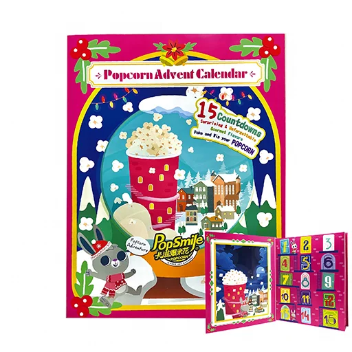 Popcorn OEM Snack_Xmas Advent Calendar BookBox with 15 Flavor Popcorn(10g*15bag)_Grain Snack importer_retailer