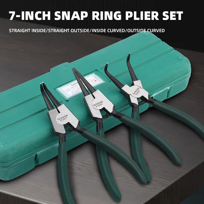 7 Inch Snap Ring Pliers Internal/External Circlip Pliers Spring Loaded Pliers for Hoses Gaskets Ring Remove