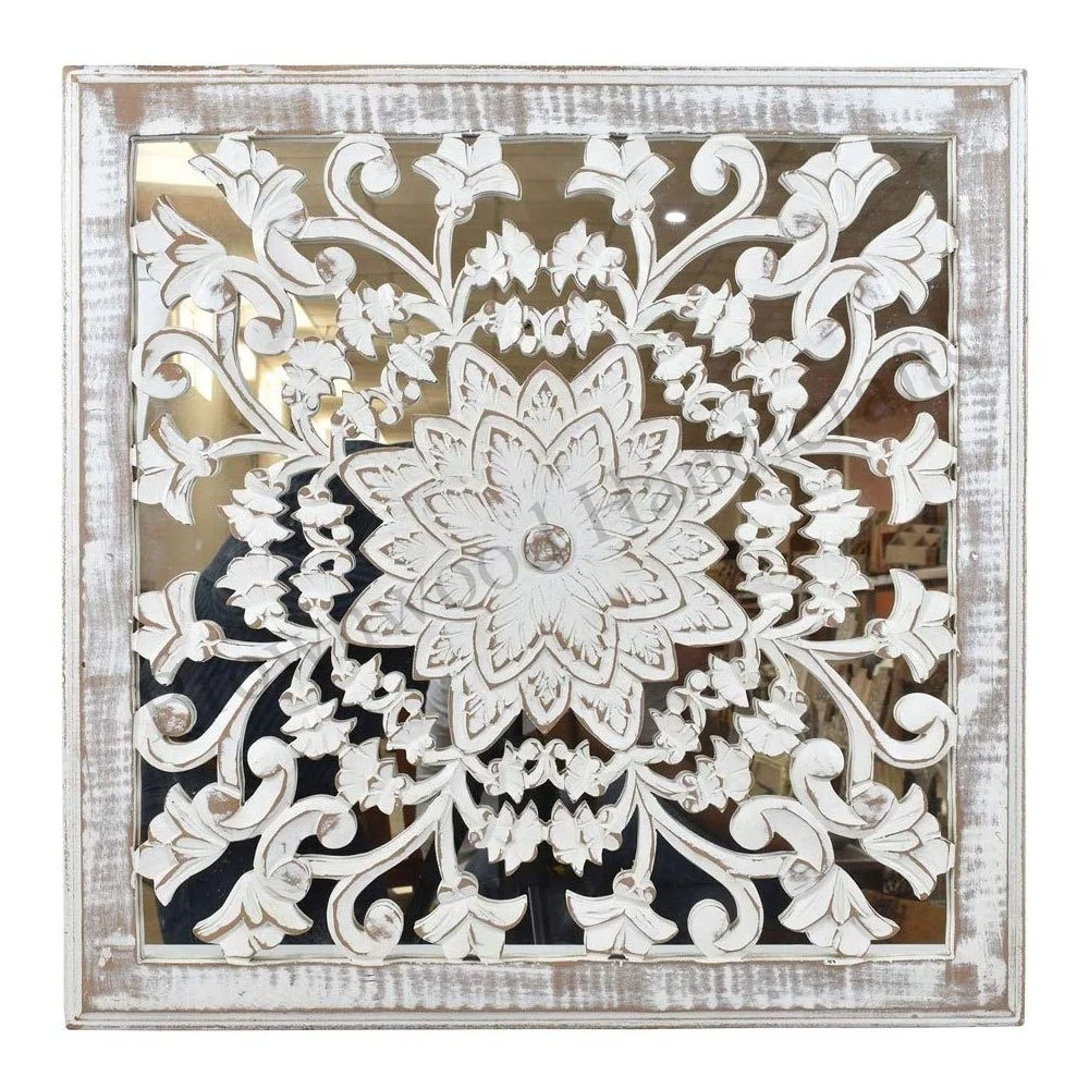 Wooden Hand Carved Wall Decor Hanging Mirror Panel Designer MDF Wood Wall Decor Mirror Panel From Indian Manufacturer & Exporter