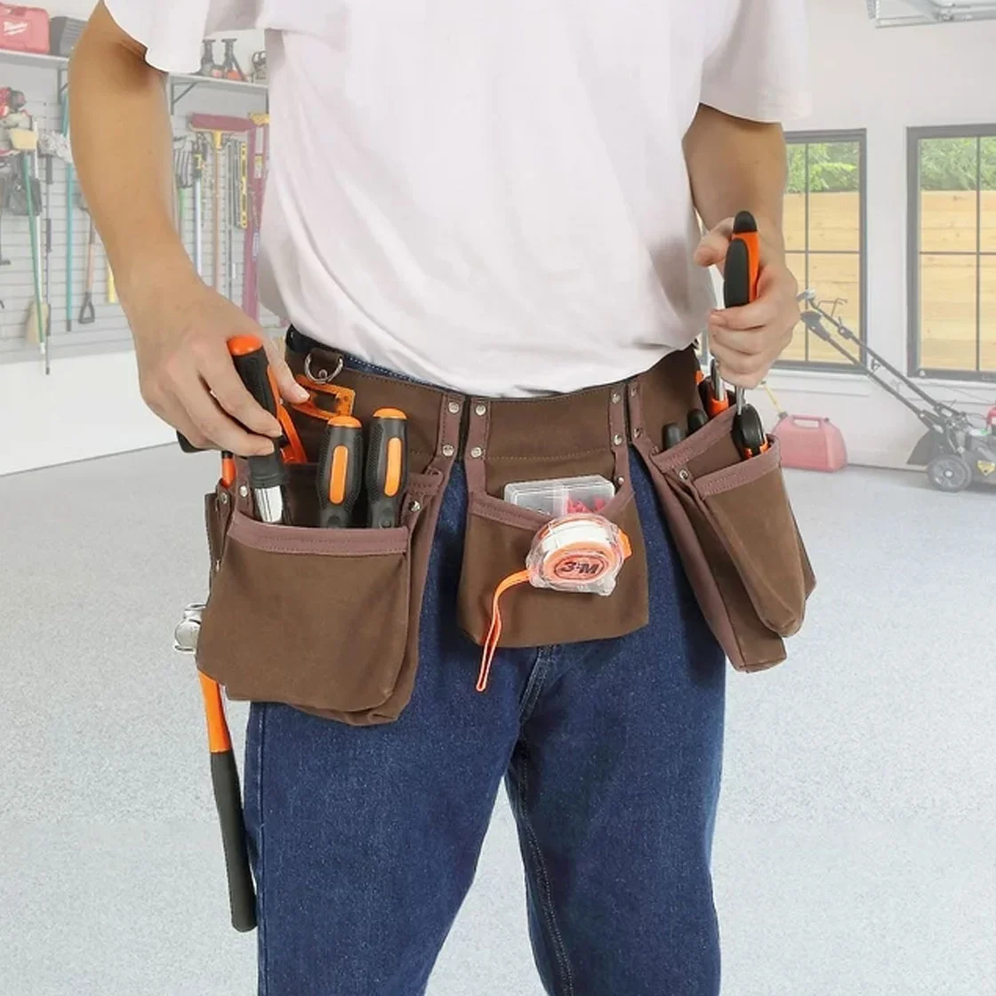 Best Carpenters Tool belt 11 Pockets Suede Leather Tool Belt Portable Adjustable Washable Polyester Waist electrician Tool Bags