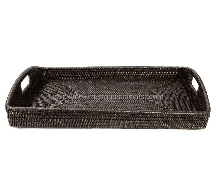 Лидер продаж, черные прямоугольные сервировочные подносы для еды, Сервировочные подносы из ротанга, также корзина для хранения фруктов, кухонные принадлежности