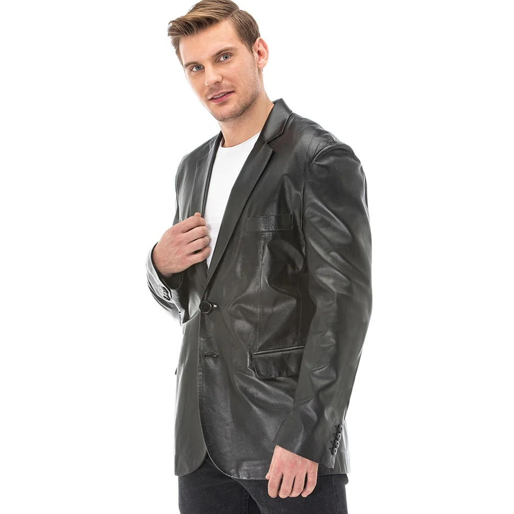 Мужской черный классический блейзер куртка Лидер продаж мужское кожаное пальто деловой джентльменский Повседневный с отложным воротником