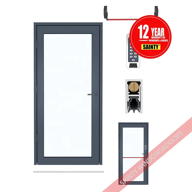 Aluminum door public door with digital lock and panic bar villa exterior front smart door