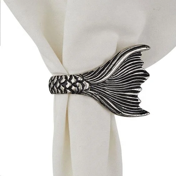 NENHCNPR012 Fish Tail Napkin Rings for Tableware in Set 4 6 Silver Golden Mermaid Tail Kitchen Accessories For Home and Hotels