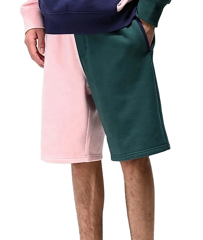 Custom Wholesale Summer Color Blocked Men Sweat Shorts French Terry 100% Cotton Casual Sports Shorts