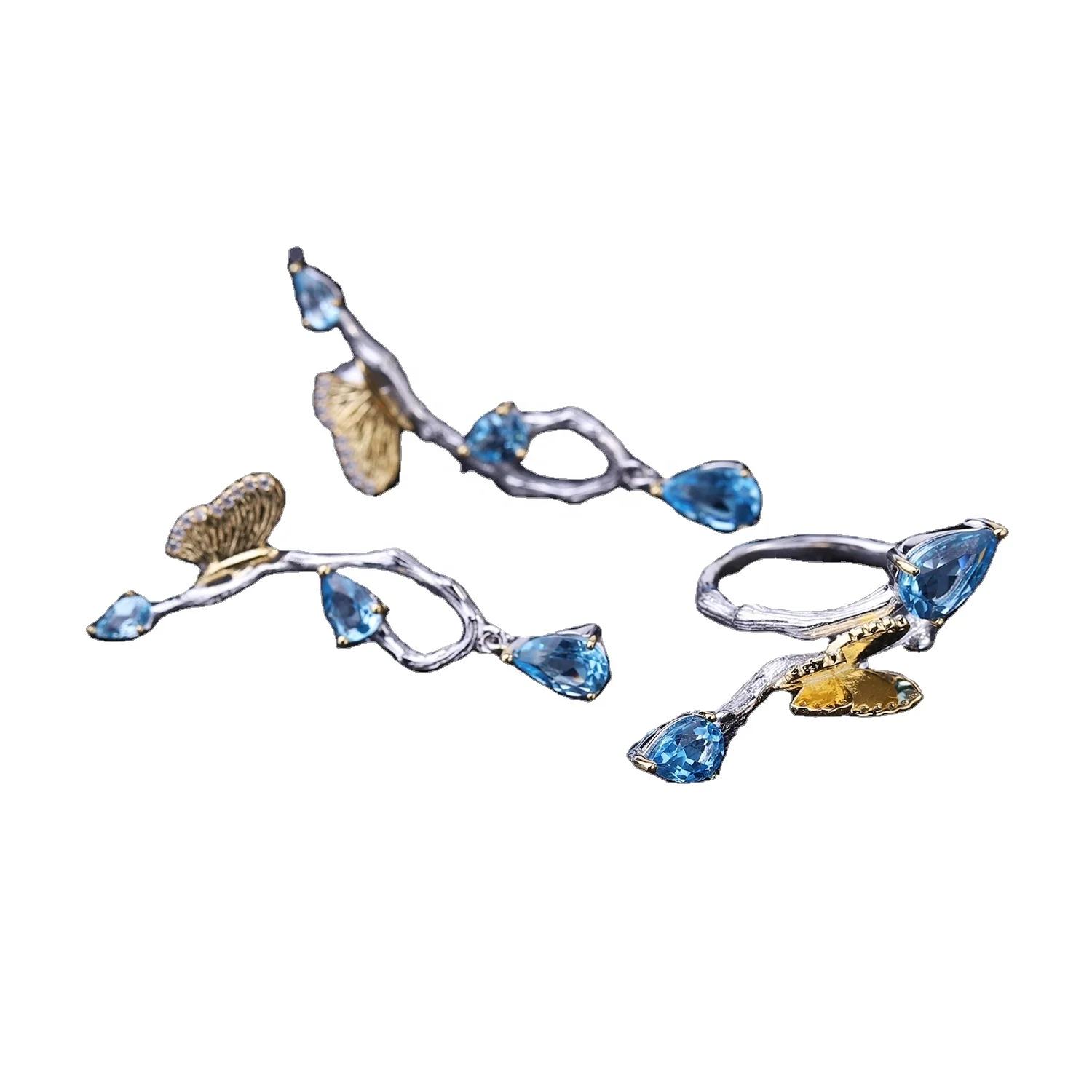 Butterfly shape 925 silver diamond sapphire