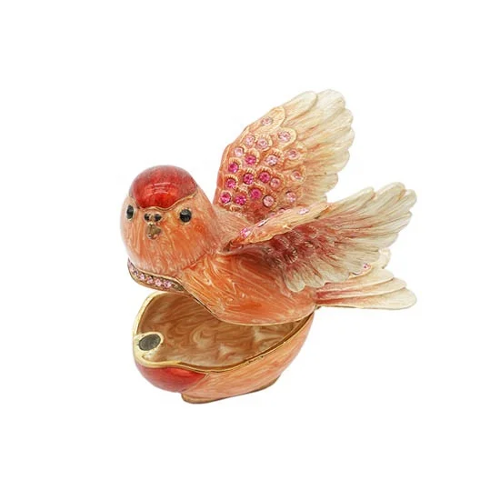 Pigeon Jewelry Trinket Box Metal Alloy Hand Paint Enamel decorated with Crystals Souvenir Promotion Gift Ring Box