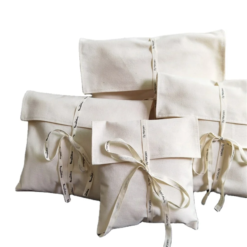 Cotton Envelope Gift Packaging Cloth Dust Bag White Luxury Jewelry Cosmetic Envelope Dust Bag Organic Recycled Cotton Dust Bag
