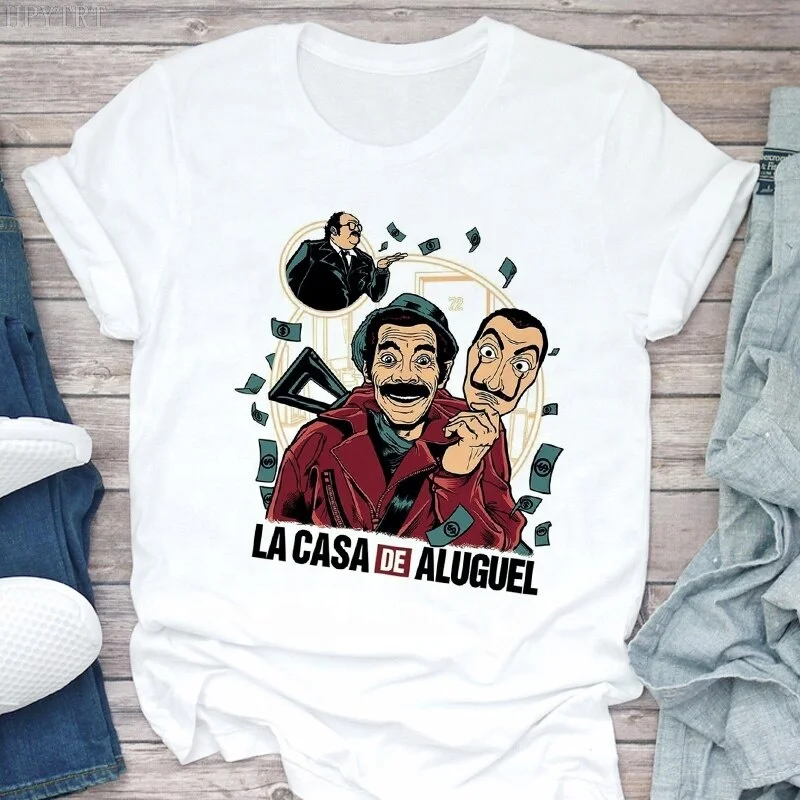 Custom Logo Embroidery T Shirts Custom OEM Summer New Money Heist Harajuku Women T-shirt La Casa De Papel printed Hip Hop T shirt Fashion House of Paper Female DTG Printing design Tee Shirt