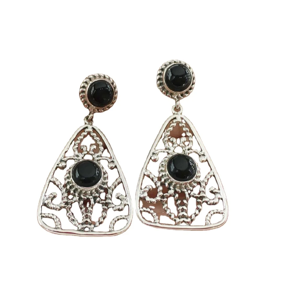 Creatively Designed Black Onyx Gemstone Earring Pure 925 Sterling Silver Handmade Wholesale Jewellery Excellent Quality Earrings
