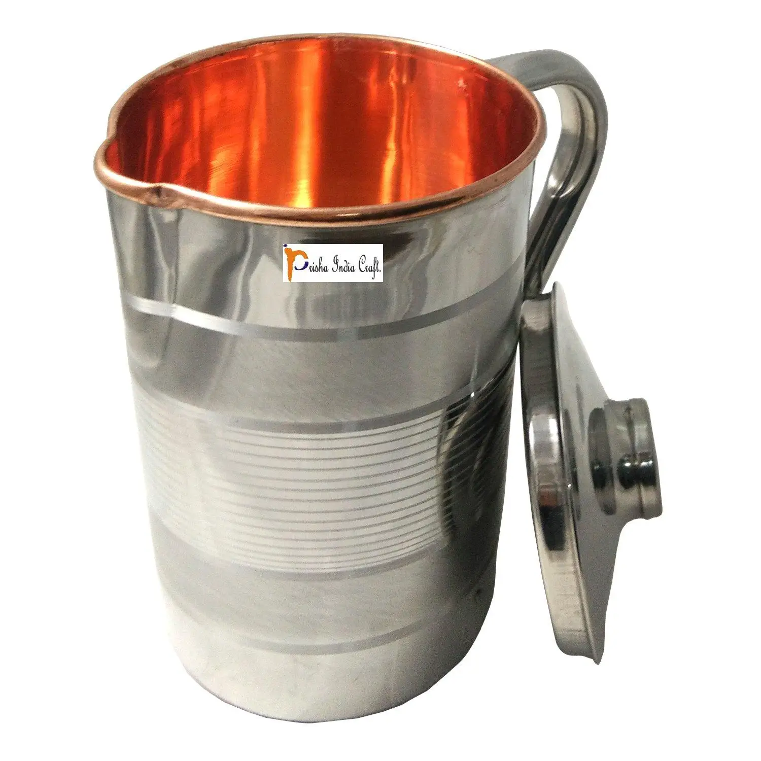 Prisha India Craft Steel Copper Water Jug Pitcher, Luxury Design, Capacity 1600 ML, Silver