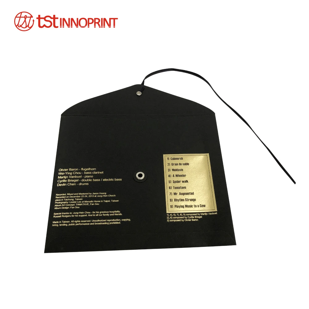 Gold Foil Stamping Paper CD Packaging with Ribbon Winding