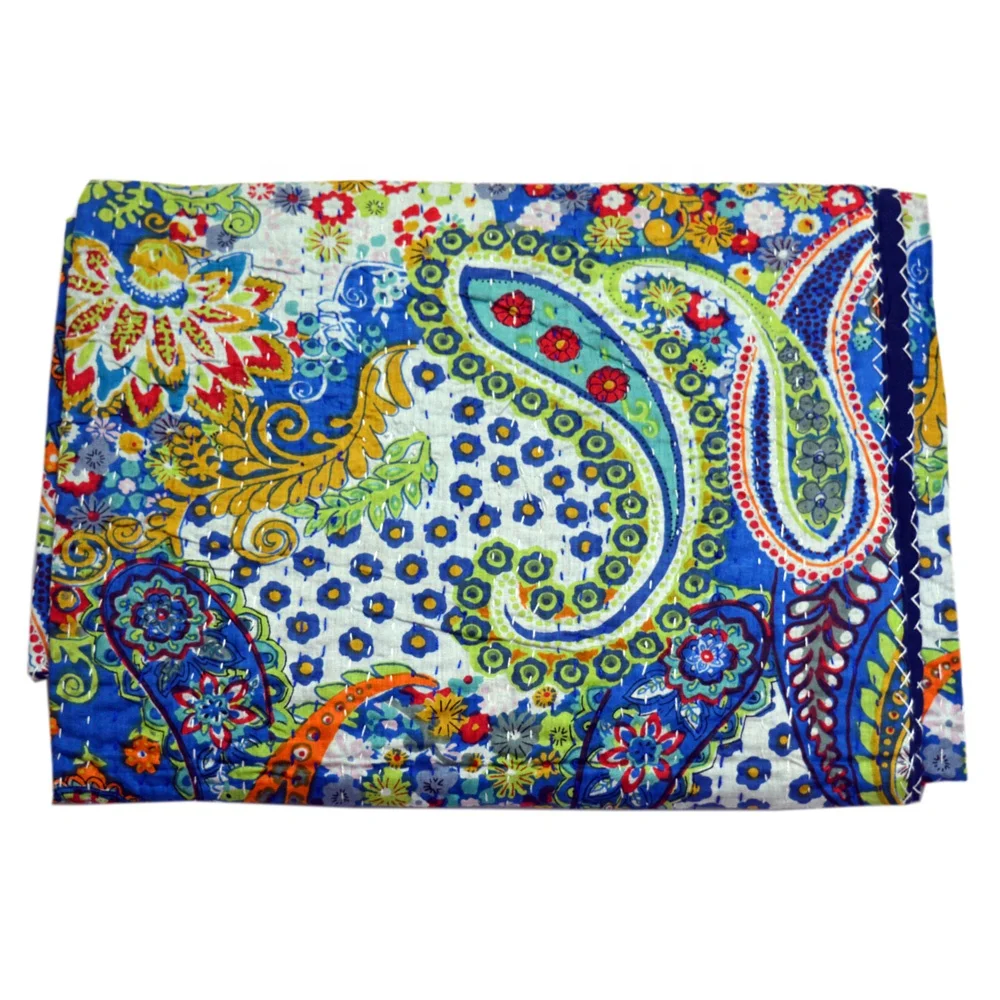 Индийское одеяло kantha плед ручной работы с принтом ручная работа Хлопковое покрывало двустороннее KQSP114