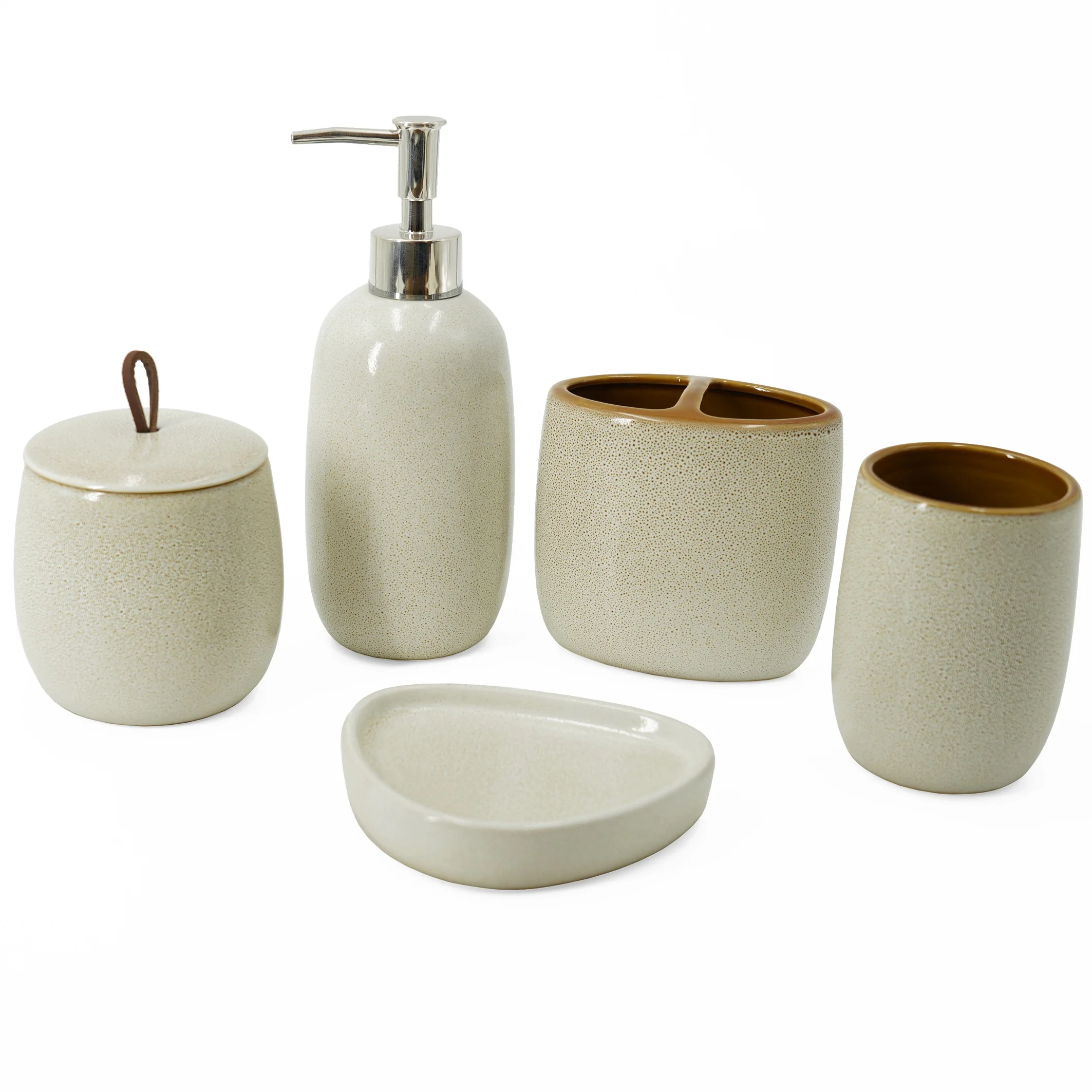 2021 New Beige Ceramic Bathroom Luxury Accessory Set