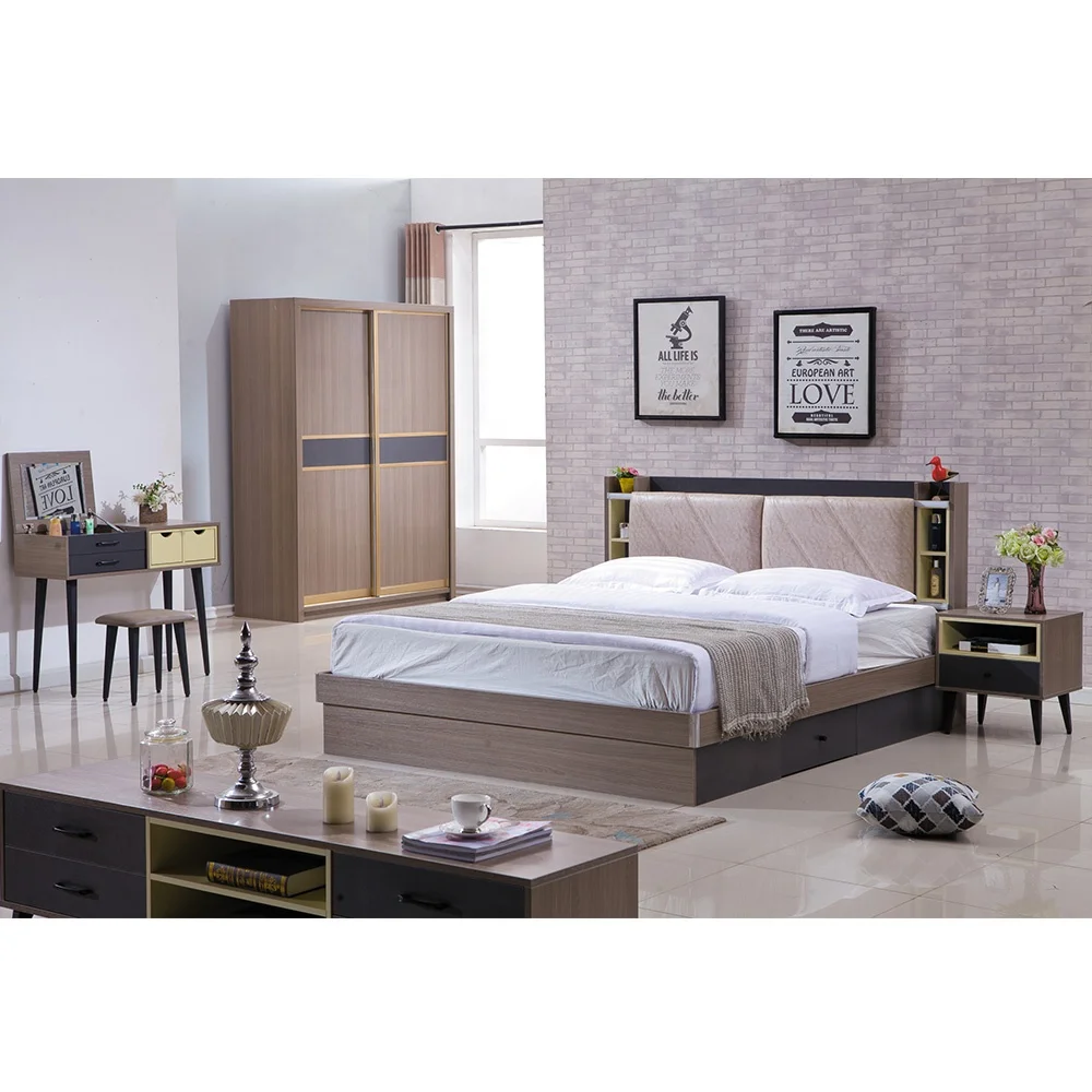 Wooden Material Wardrobe Nightstand Dresser TV Table Hotel Bedroom Furniture With Scandinavian Design Style