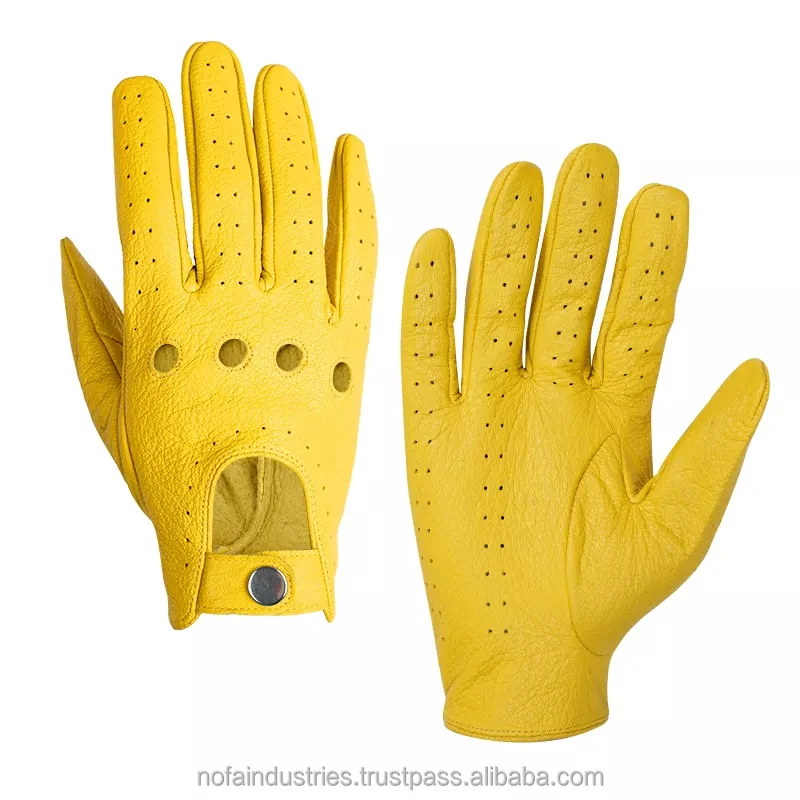 New Fashion Genuine Deerskin Leather Gloves For Men Black Brown Yellow Unlined Full Finger Driving Motorcycle Riding Gloves