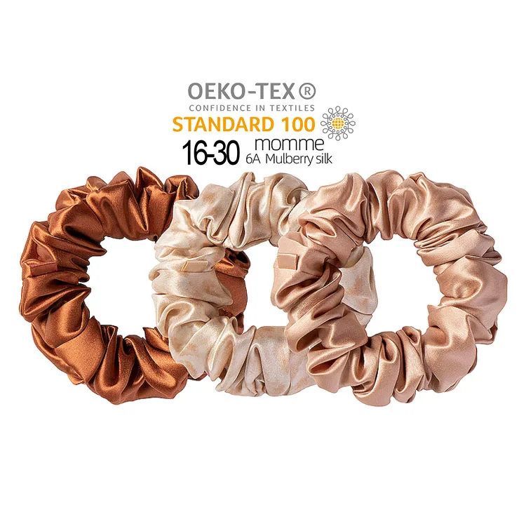 Wholesale women solid color mulberry silk scrunchie set hair ties ring Custom 100% mulberry silk hair scrunchies