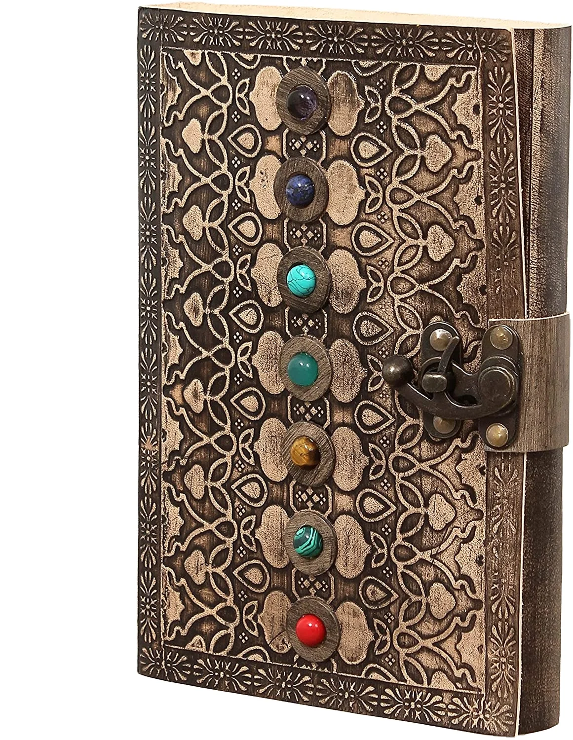 Antique leather cover seven stones Blank spell book of shadows journal with lock clasp prop vintage handmade for gifting