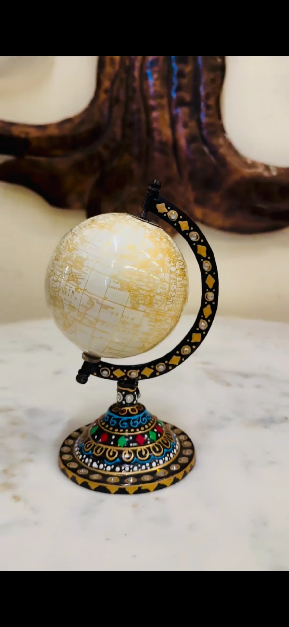 Hand-crafted Resin & Metal Base Table Decor Office Decor Modern Globes from India