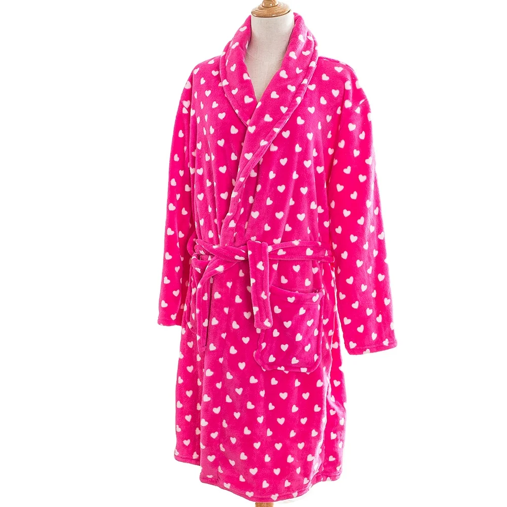 Wholesale housecoat Pink bathrobe with heart logos
