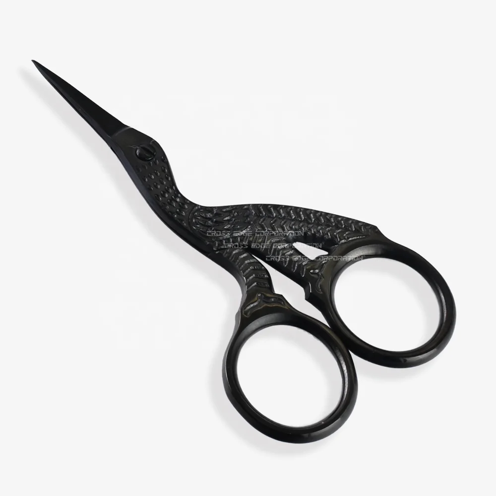  Black Customized Colorful Vintage Stork Bird Embroidery Fancy Scissors