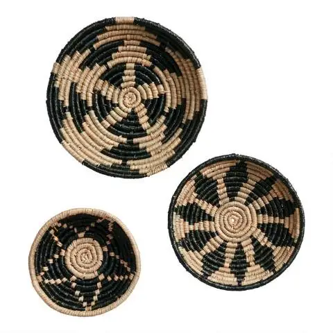Boho Decor Natural And Black Seagrass Woven Basket Disc Wall Decor African Wall Basket Set Vietnam Handicrafts Cheap Price