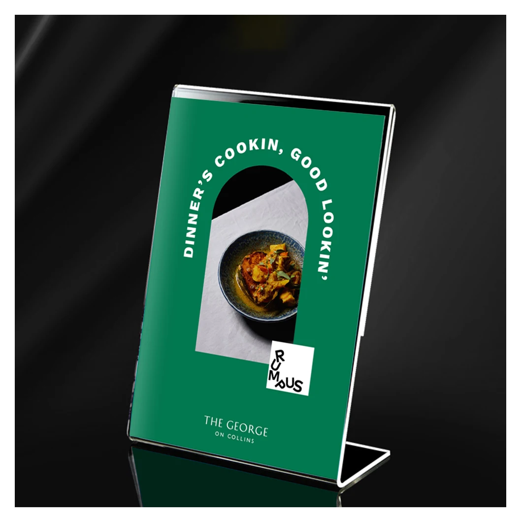 Custom A4 A5 A6 L-Shape Acrylic Desktop Display Stand Sign For Advertising Display