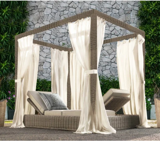 
[BEST SELL] Rattan Poly Sunbed Daybed Rattan Peach Day Bed - Wicker Weave and Aluminium - Pull out Table 2021 