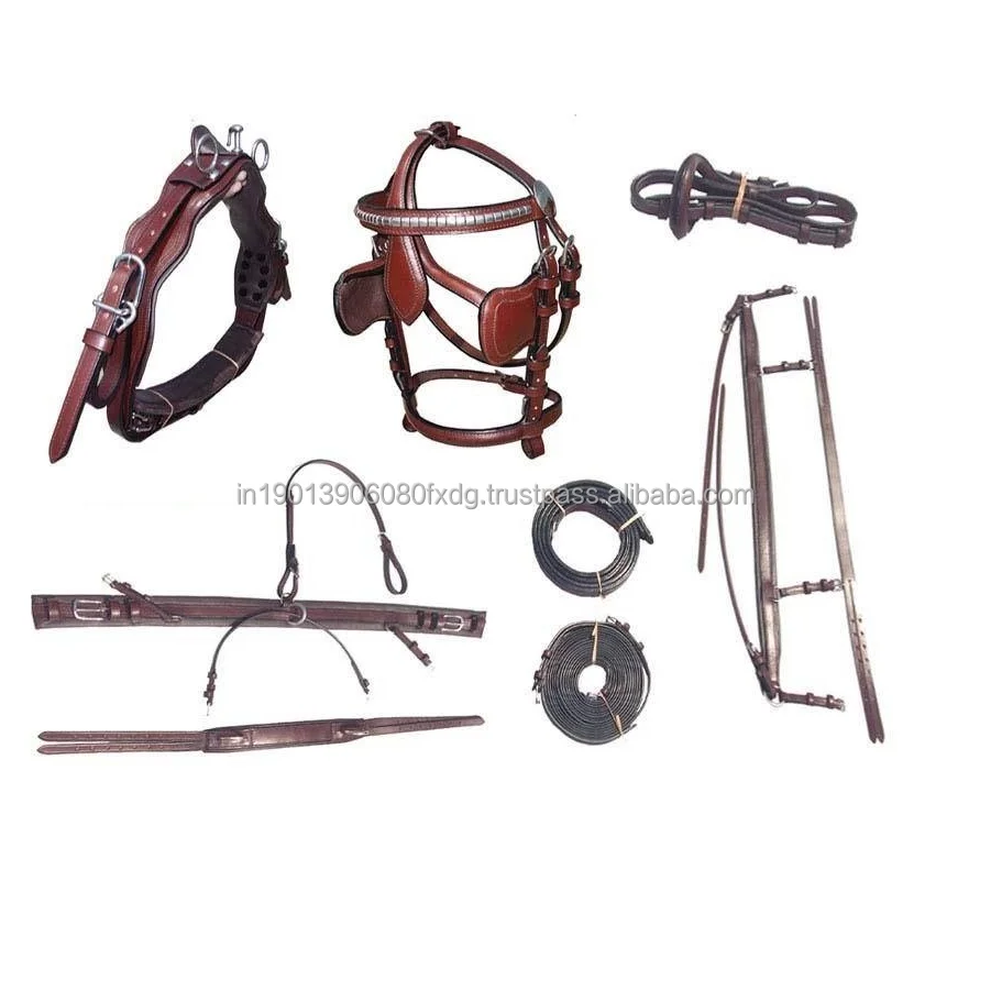 Horse Harness Set single driving harness set brown leather brass fitting complete set horse equestrian