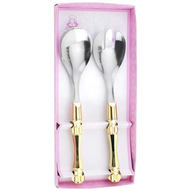 Yangjiang Factory, Salad Serving Set, big spoon and fork, marble print handle, SEMTA Audit