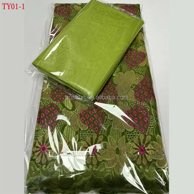 TY01  austria rich bazin African Guinea Bazin Riche Brocade Cotton Swiss Voile Lace 5+5Yards/Set For Wedding