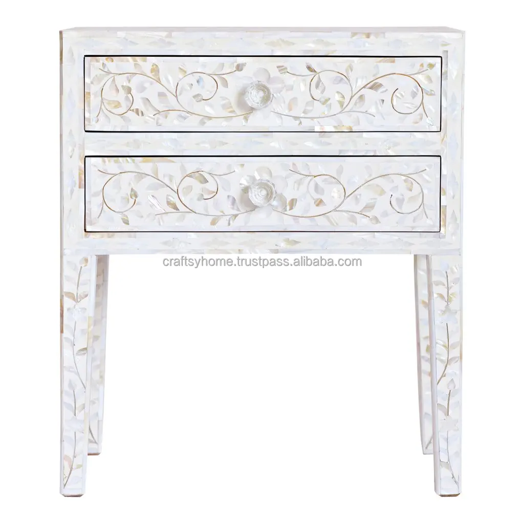 Top Onyx Crafted Handmade Mother of Pearl Bedside Bone inlay Side table side table Mother of pearl Nightstand with 2 Drawer